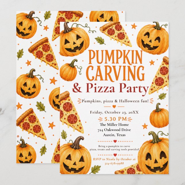 Pumpa Utskärning & Pizzafest Inbjudan (Fram/baksida)