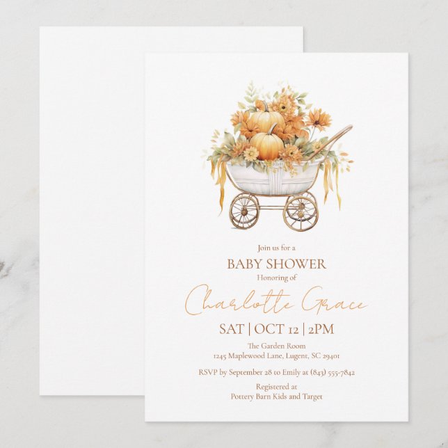 Pumpa Vagn Baby Shower Inbjudan (Fram/baksida)