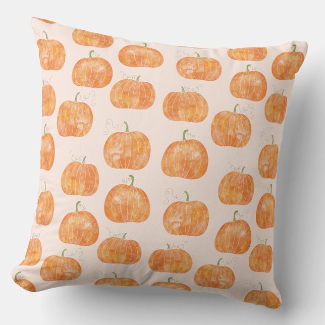 Pumpa Vattenfärg Mönster Kudde (Pumpkin watercolor pattern burnt orange and blush pink throw pillow)
