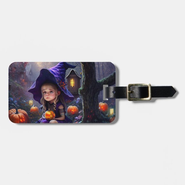 Pumpa/vit/Halloween/tecknad Bagagebricka (Horisontell Framsida)