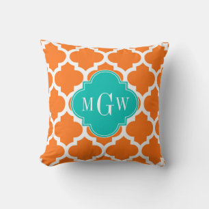 Pumpa Vit Marockansk #5 Teal 3 Initial Monogramm Kudde