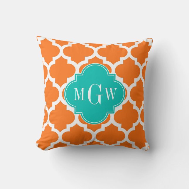 Pumpa Vit Marockansk #5 Teal 3 Initial Monogramm Kudde (Framsida)