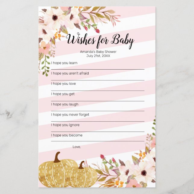 Pumpa Watercolor önskningar för baby spel (Framsida)