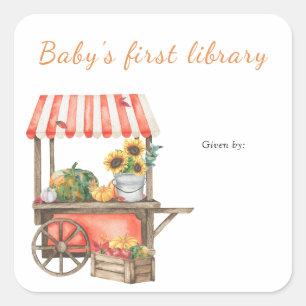 Pumpabokmärke - baby's första bibliotek fyrkantigt klistermärke