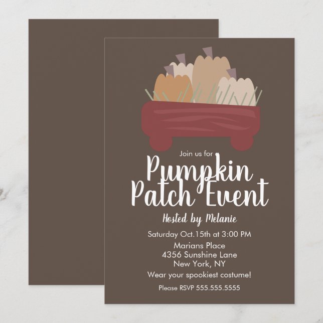 Pumpafält Halloween Höst Event Flyer Brun Inbjudningar (Fram/baksida)