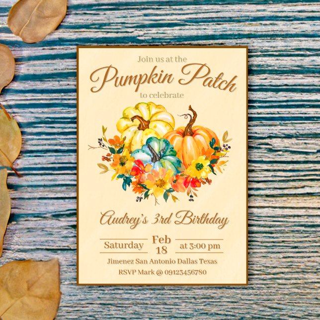 Pumpafältet Födelsedag Inbjudningar (Pumpkin Patch Birthday Invitation)
