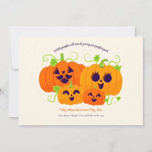 Pumpafamiljens graviditetsmeddelande inbjudningar (Framsida)