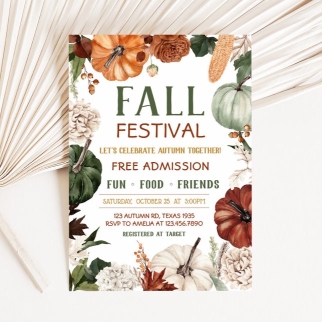 Pumpafestlighetsfest Firande Inbjudan (Pumpkin Harvest Fall Festival Party Invitation
)