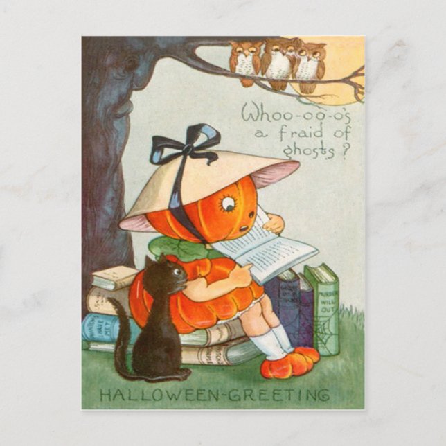 Pumpahuvud Svart Katt Jack O Lantern Pumpa Vykort (Framsida)
