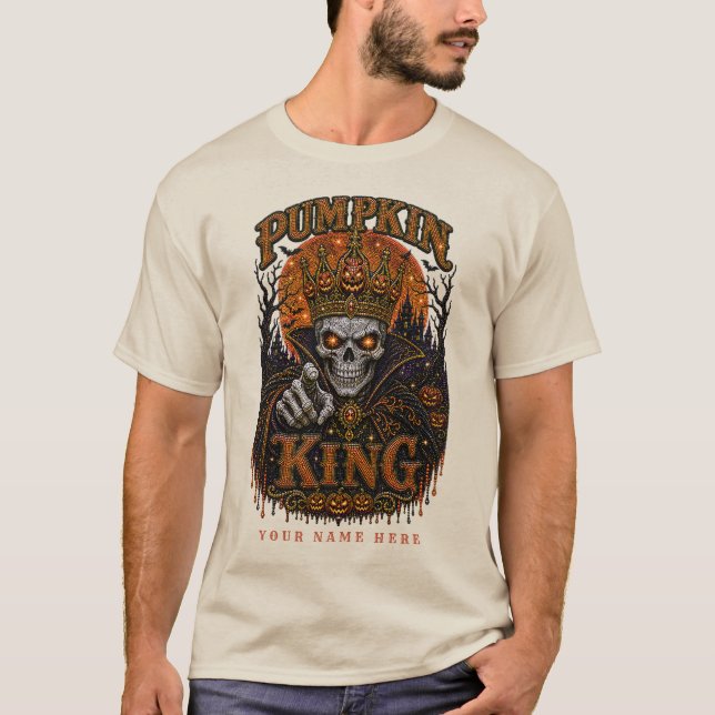 Pumpakung Skelett Krona Halloween Rhinestone T Shirt (Framsida)