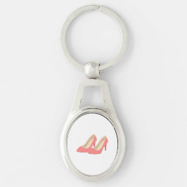Pumpar den rosa kickhälet för den Retro 50-tal Ovalt Silverfärgad Nyckelring