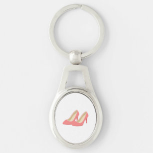 Pumpar den rosa kickhälet för den Retro 50-tal Ovalt Silverfärgad Nyckelring