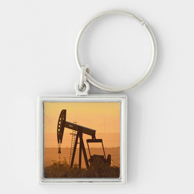 Pumpar olja i västra Texas, USA Fyrkantig Silverfärgad Nyckelring (Framsidan)