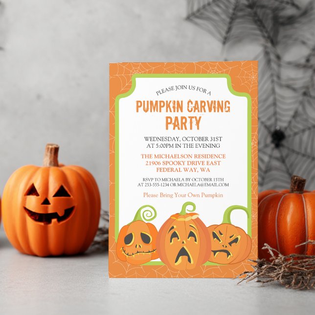 Pumpin Carving Party Halloween-inbjudan Inbjudningar (Pumpkin Carving Party Halloween Invitation)