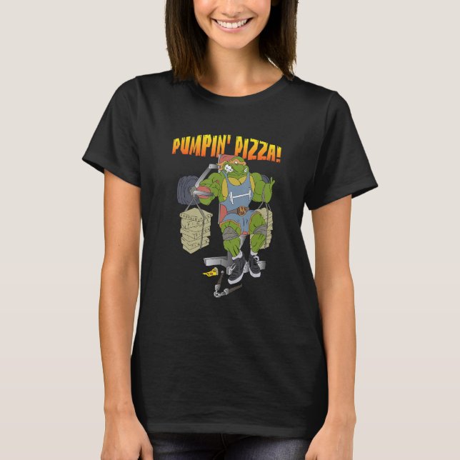 Pumpin Pizze Turtle Fitness Weightlifting Bodybuil T Shirt (Framsida)