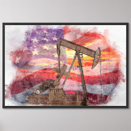 Pumpjack silhouette pastel teckning American Flagg Fototryck