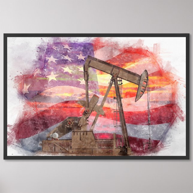 Pumpjack silhouette pastel teckning American Flagg Fototryck (Skapare uppladdad)