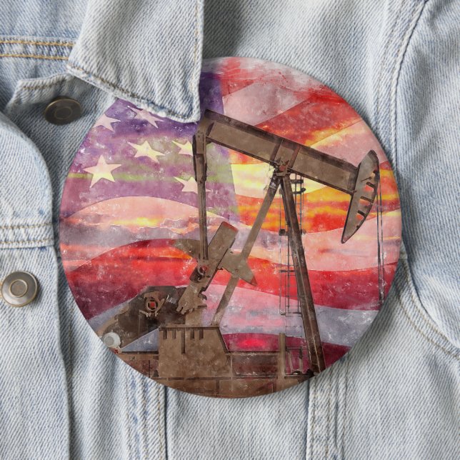 Pumpjack silhouette pastel teckning American Flagg Knapp (In Situ)