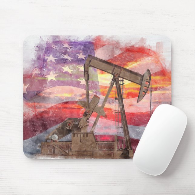 Pumpjack silhouette pastel teckning American Flagg Musmatta (Med mus)