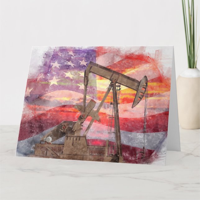 Pumpjack silhouette pastel teckning American Flagg Tack Kort (Framsida)
