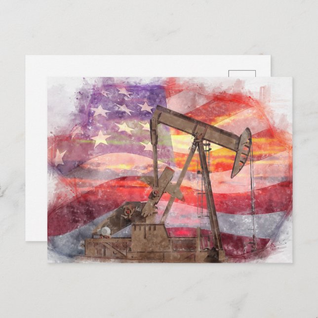 Pumpjack silhouette pastel teckning American Flagg Vykort (Fram/baksida)