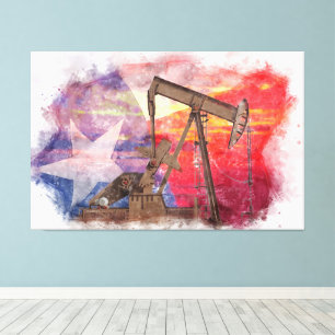 Pumpjack Texan icon pastel teckning med Texas Flag Canvastryck