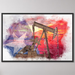 Pumpjack Texan icon pastel teckning med Texas Flag Fototryck
