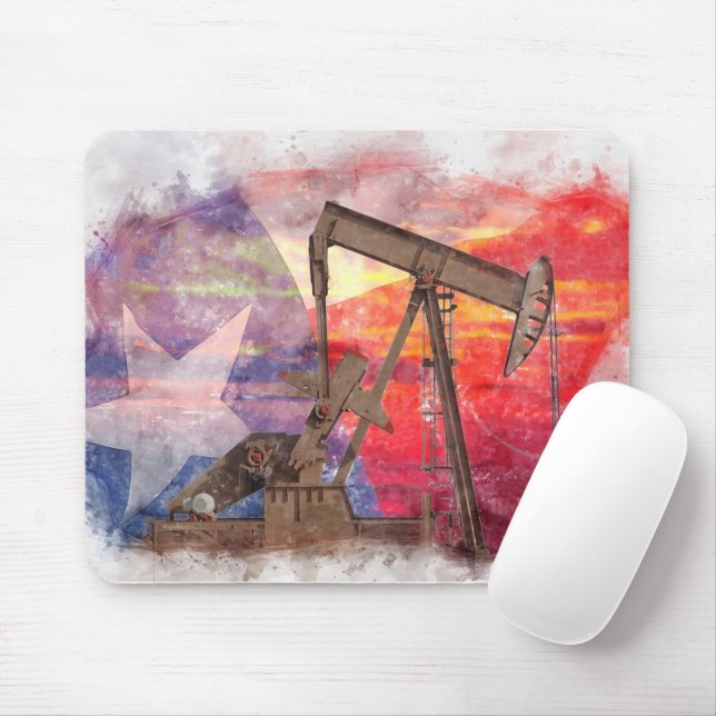 Pumpjack Texan icon pastel teckning med Texas Flag Musmatta (Med mus)