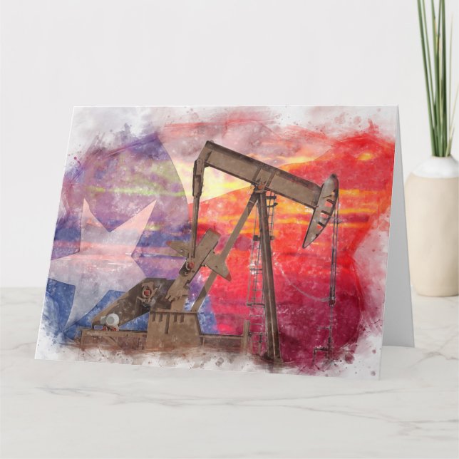 Pumpjack Texan icon pastel teckning med Texas Flag Tack Kort (Framsida)