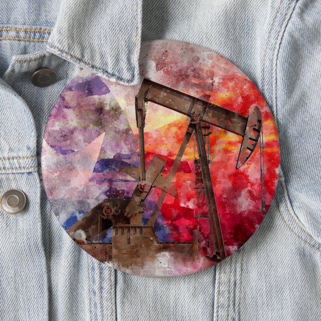 Pumpjack Texan-ikonens vattenfärg med Texas Flagga Knapp (In Situ)