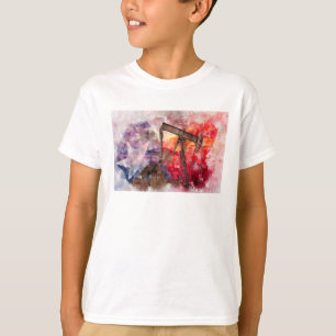 Pumpjack Texan-ikonens vattenfärg med Texas Flagga T Shirt