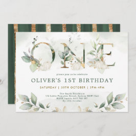 Pumpkin 1:a födelsedag Greenery Guld Party Inbjudningar