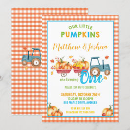 Pumpkin 1:a födelsedag Party Harvest Lastbil Twin  Inbjudningar