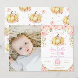 Pumpkin 1:a födelsedagen Little Pumpkin Party Phot Inbjudningar