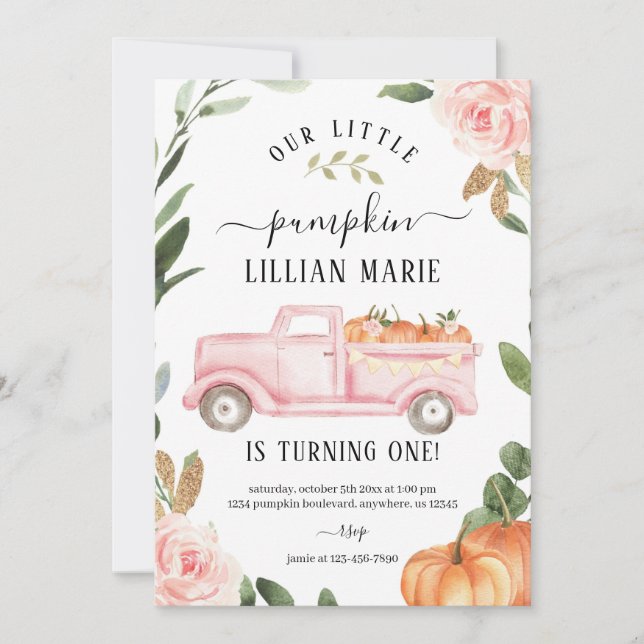 Pumpkin 1:a födelsedagsinbjudan inbjudningar (Framsida)