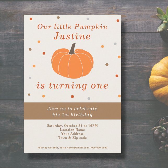 Pumpkin 1:a födelsedagsinbjudan inbjudningar (Pumpkin 1st Birthday Invitation )