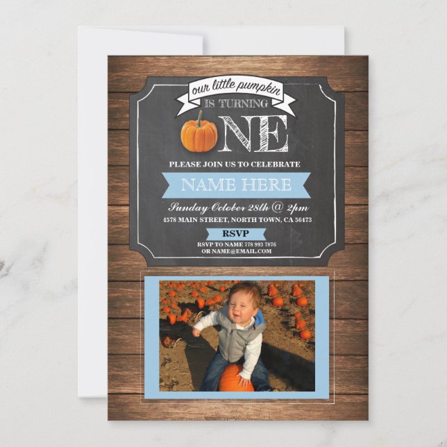 Pumpkin 1:a första Födelsedagsfesten Photo Inbjuda Inbjudningar (Framsida)