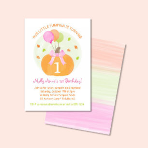 Pumpkin 1st Fall First Birthday Girl Party Inbjudningar
