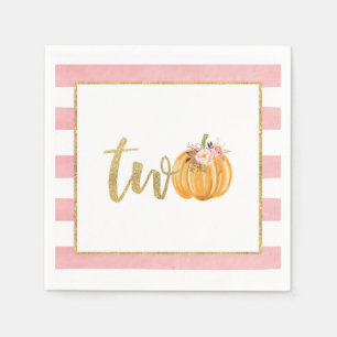 Pumpkin 2:a födelsedagen Napkin - Rosa Rand Pappersservett