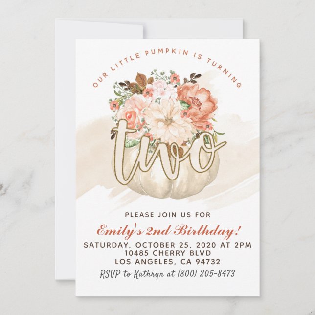 Pumpkin 2:a födelsedagsinbjudan inbjudningar (Framsida)
