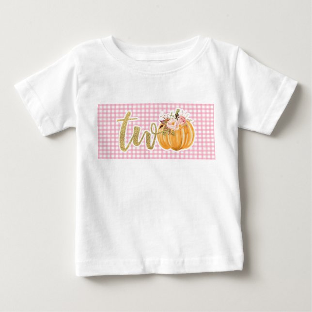 Pumpkin 2:a födelsedagsporten - Rosa Plaid T Shirt (Framsida)