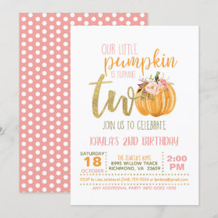 Pumpkin 2:e födelsedagsinbjudan - Rosa punkter Inbjudningar