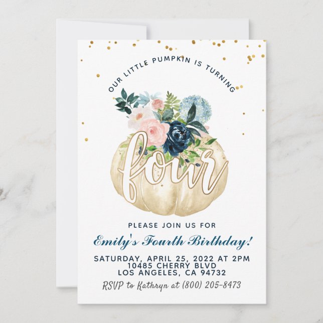 Pumpkin 4-födelsedagsinbjudan inbjudningar (Framsida)