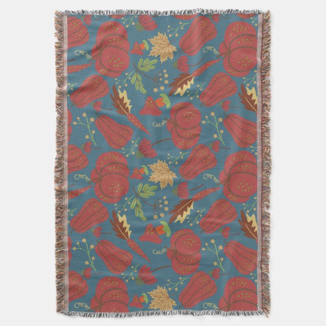 Pumpkin and carrot  seamless pattern red and blue filt (Framsidan Vertikal)