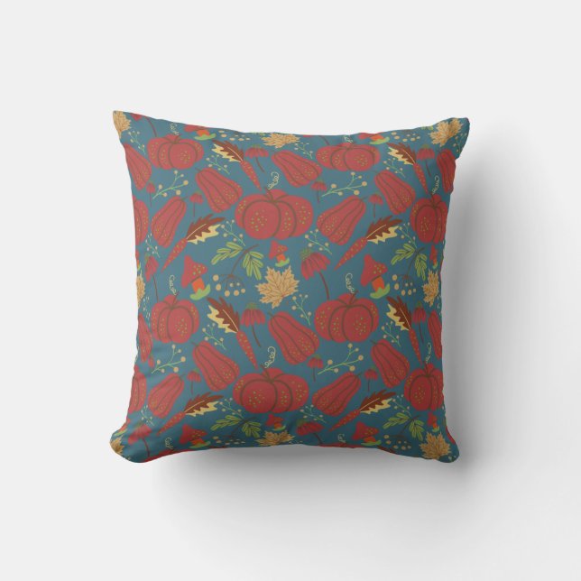 Pumpkin and carrot  seamless pattern red and blue kudde (Framsida)
