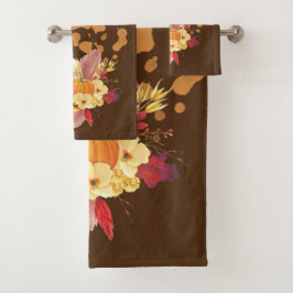 Pumpkin and Fall Flowers Bathroom Towel Set