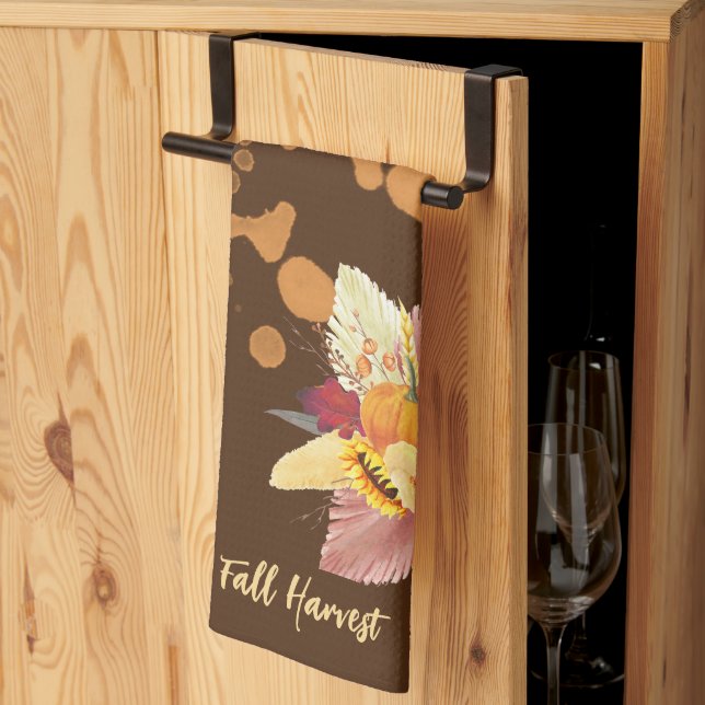 Pumpkin and Fall Flowers Kitchen Towel Kökshandduk (Thirds Fold)