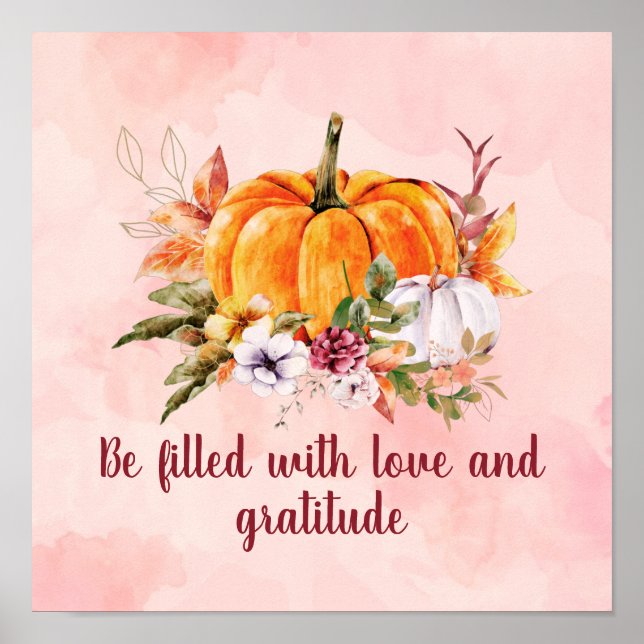 Pumpkin and Flowers Gratitude Quote Poster (Framsidan)