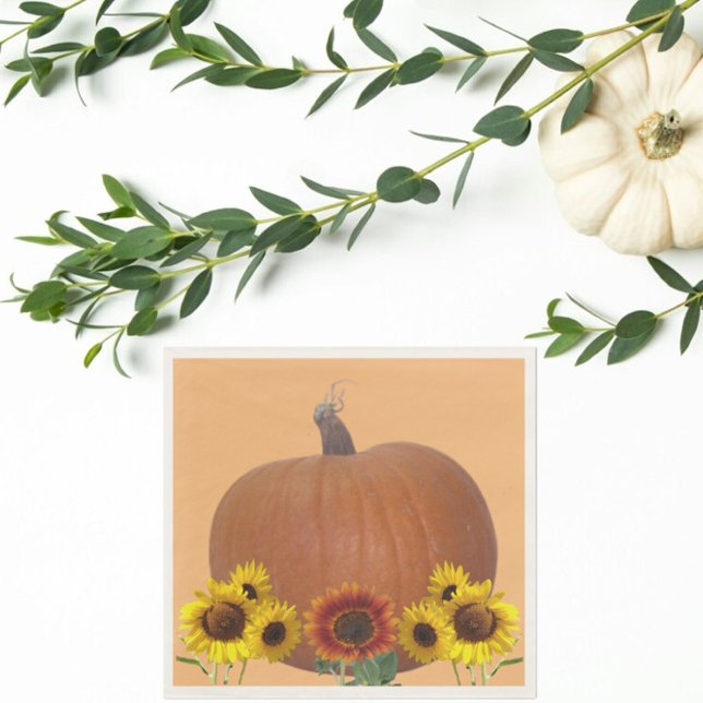 Pumpkin and Sunflowers Orange Thanksgiving   Pappersservett (Skapare uppladdad)