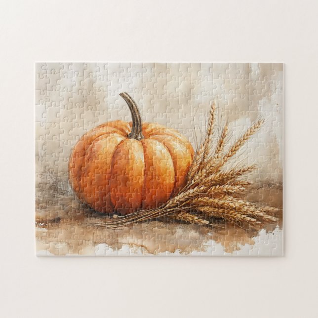 Pumpkin and Wheat Harvest still Life Pussel (Horisontell)